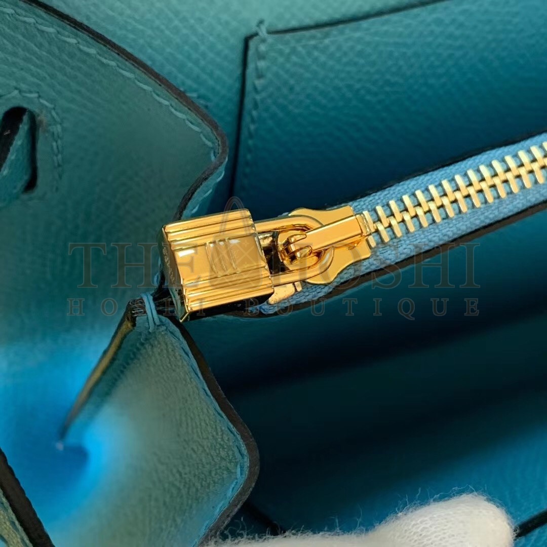 H**me5 Kelly Classique To Go Wallet In Blue Du Nord Epsom Calfskin Master Quality