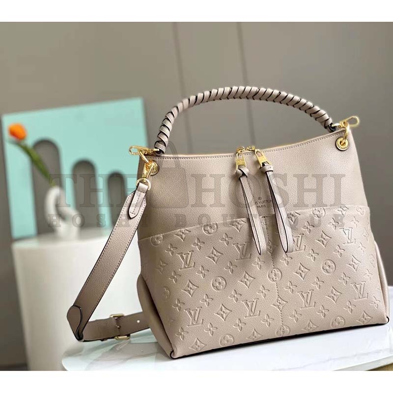 L0vis Vvtt0n LV Women Maida Hobo Handbag Tourterelle Gray Embossed Grained Cowhide Master Quality