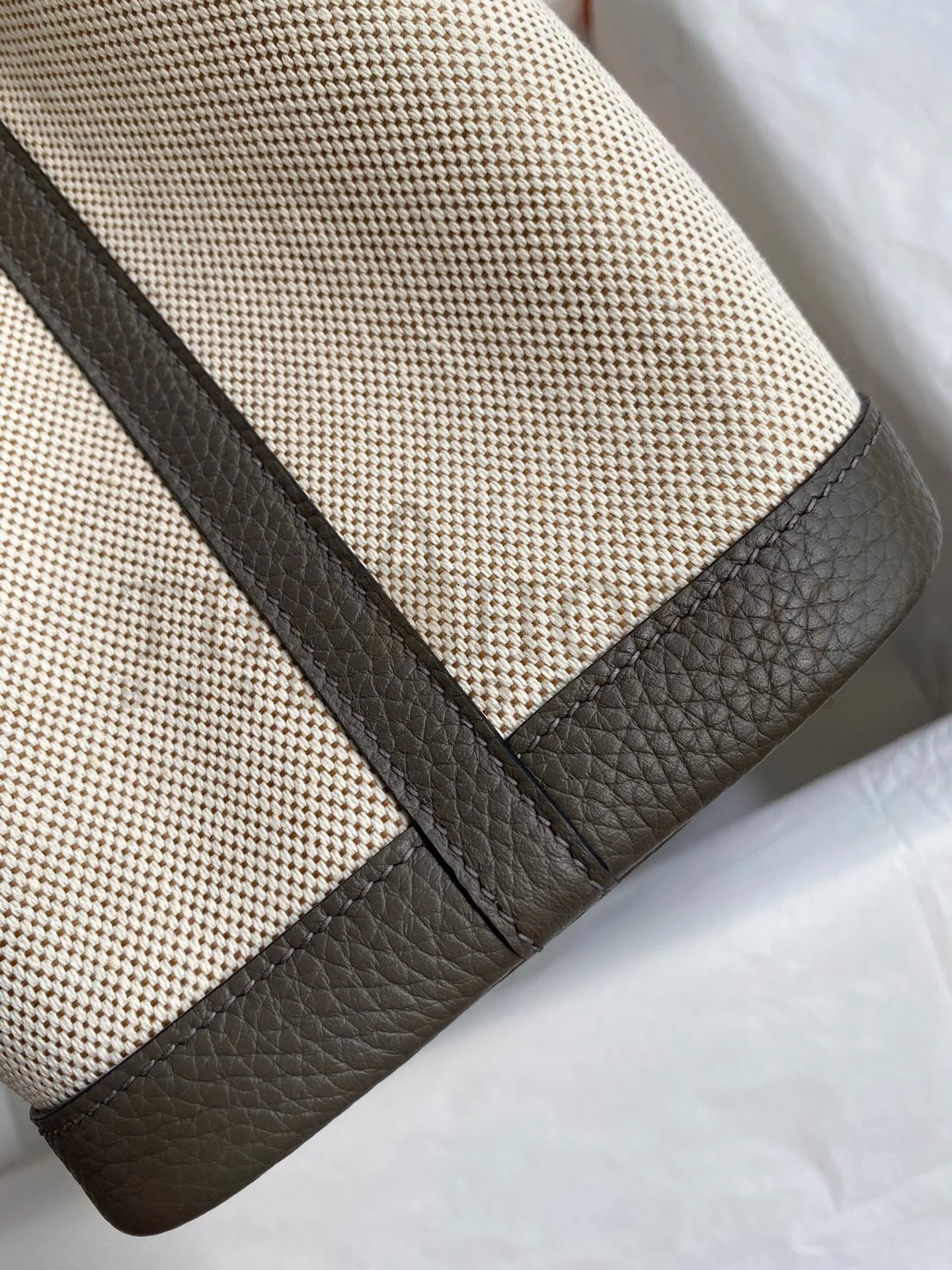 H**me5 Garden Party 30 Handmade Bag in Toile and Etain Leather Master Quality