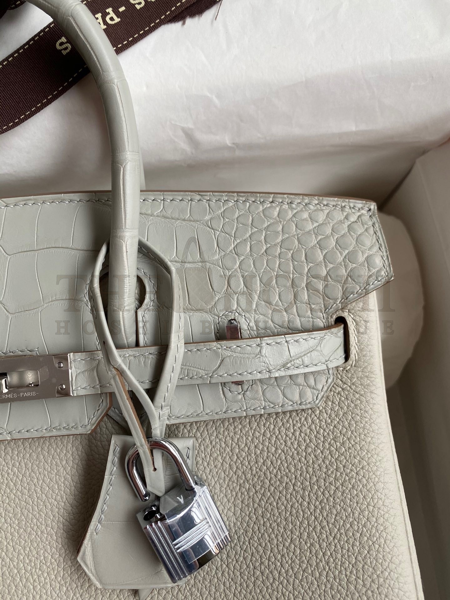 H**me5 Touch Birkin 25 Bag in Pearl Grey Togo and Matte Alligator Leather Master Quality