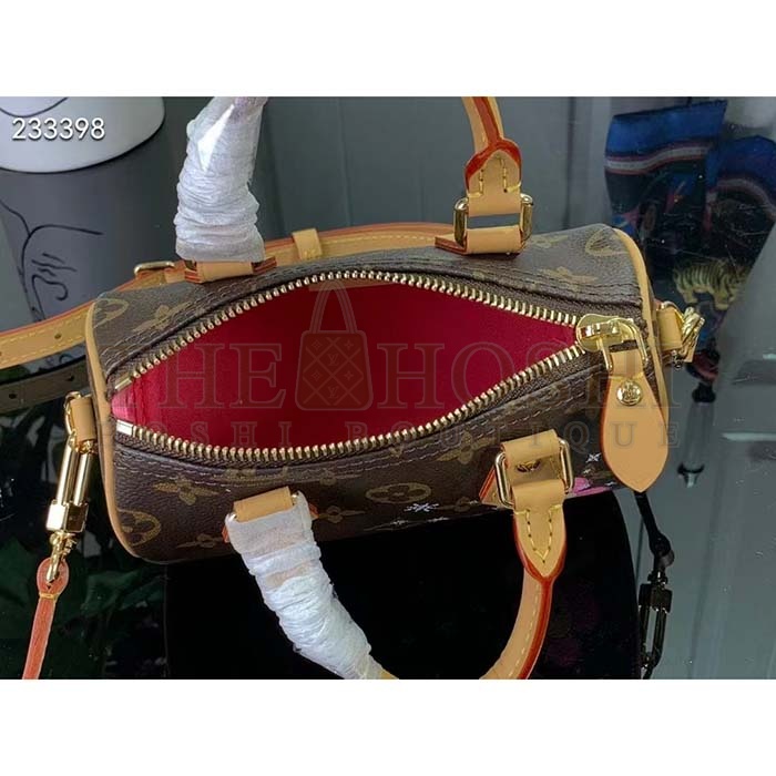 L0vis Vvtt0n LV Women Nano Speedy Bag Pink Monogram Coated Canvas Cowhide Leather Master Quality