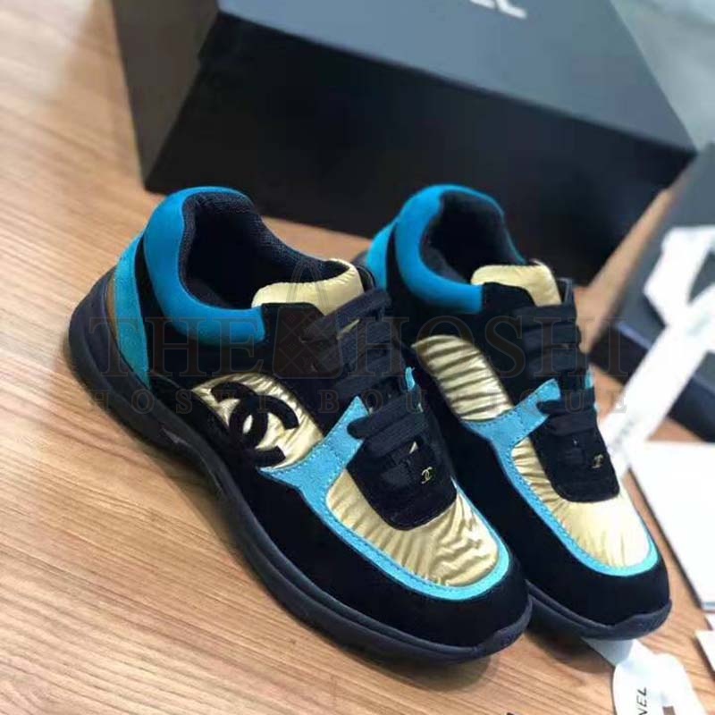 Ch**el Women Velvet Calfskin & Mixed Fibers Sneakers-Gold Master Quality