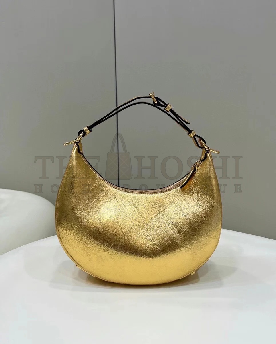 F**di F**digraphy Small Hobo Bag In Gold Metallic Leather Master Quality