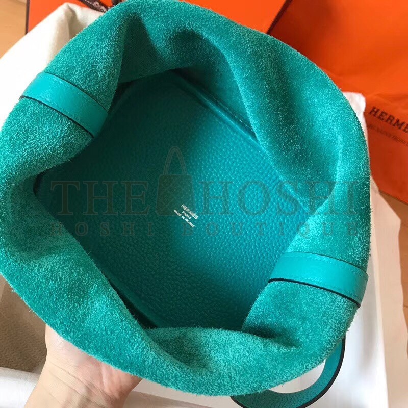 H**me5 Blue Paon Picotin Lock PM 18cm Handmade Bag Master Quality