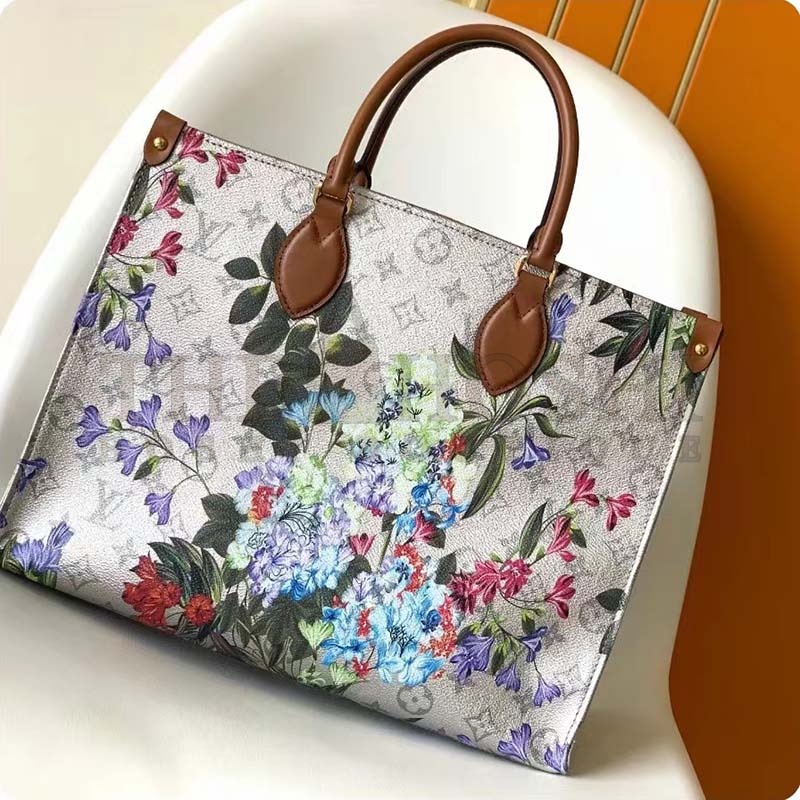 L0vis Vvtt0n LV Women OnTheGo MM Tote Silver Coated Canvas Cowhide Leather Master Quality