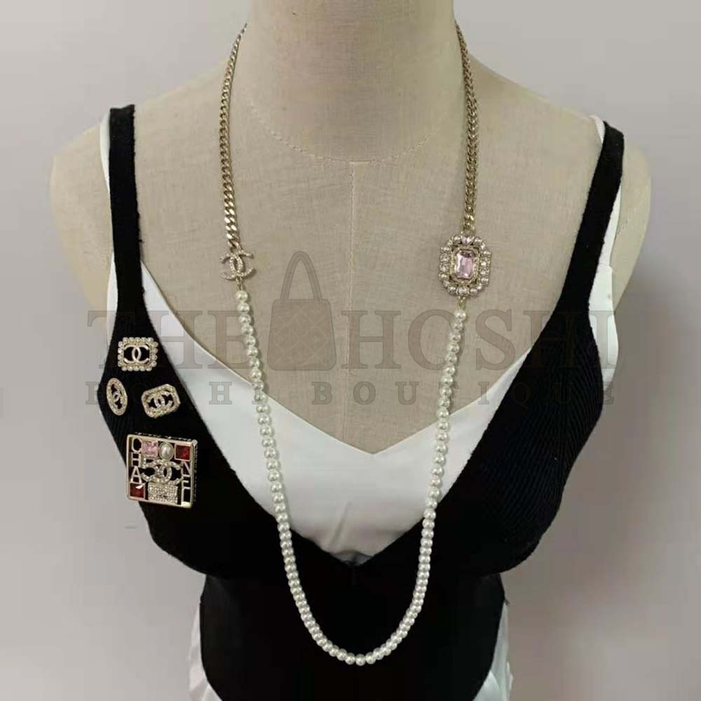 Ch**el Women Long Necklace in Metal Resin Glass Pearls and Strass Master Quality