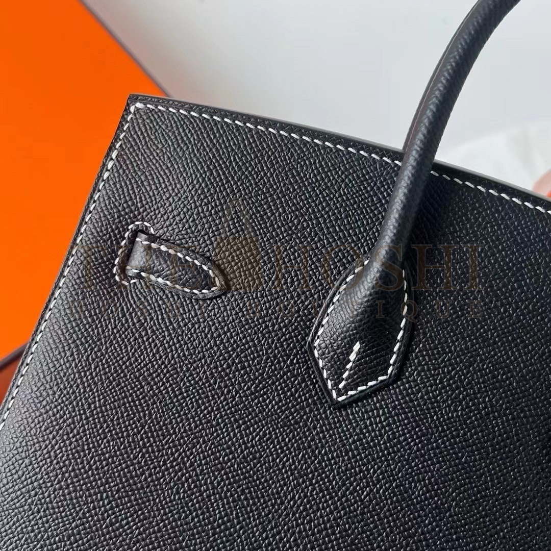 H**me5 Birkin 25 Sellier Handmade Bag In Noir Epsom Calfskin Master Quality