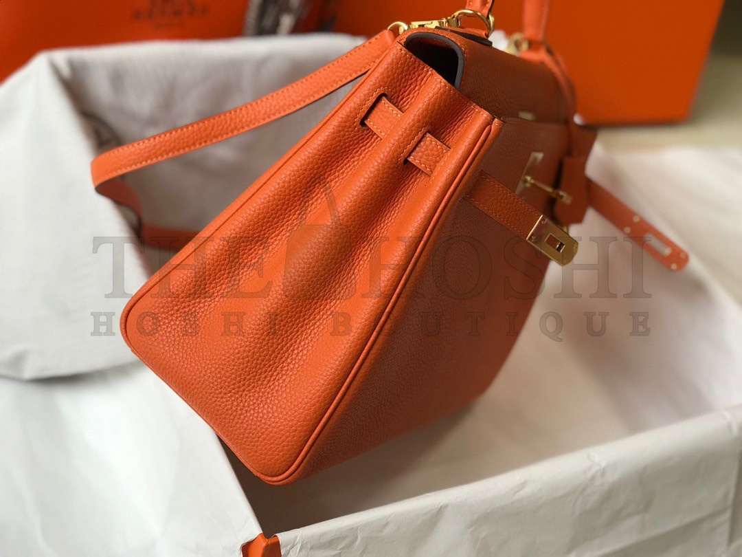 H**me5 Kelly 32cm Retourne Bag in Orange Clemence Leather GHW Master Quality