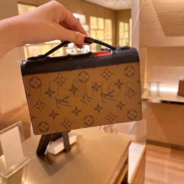 L0vis Vvtt0n LV Women Book Chain Wallet Brown Monogram Reverse Coated Canvas Cowhide Master Quality