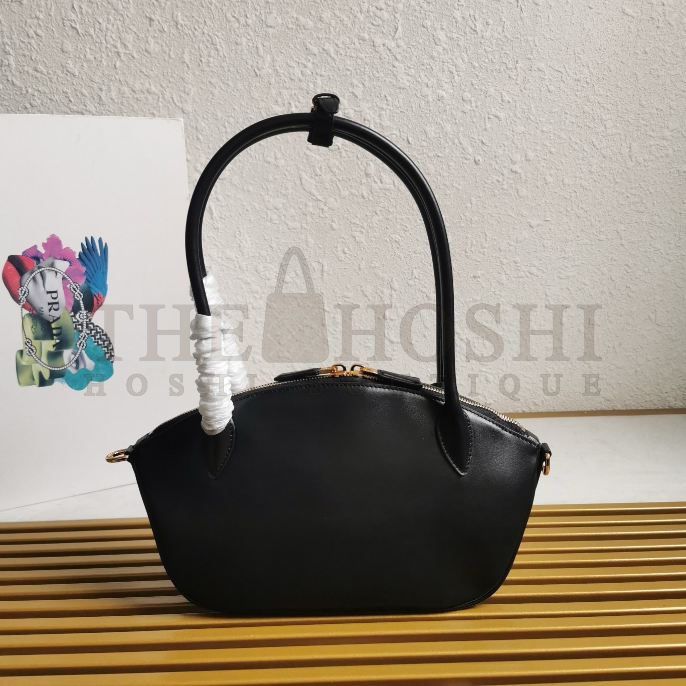 Pra*a Shoulder Bag with Double Zipper in Black Calfskin Master Quality
