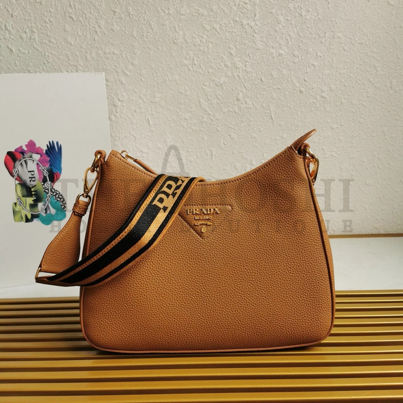 Pra*a Shoulder Bag in Brown Grained Leather Master Quality