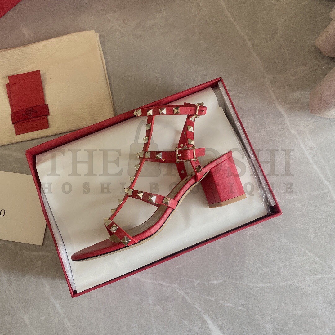Va1e*ntin0 Rockstud Ankle Strap Sandals 60mm In Red Calfskin Master Quality