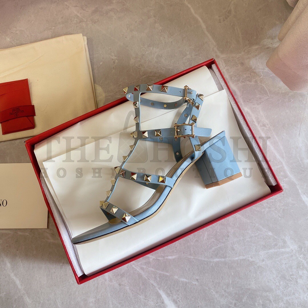 Va1e*ntin0 Rockstud Ankle Strap Sandals 60mm In Blue Calfskin Master Quality