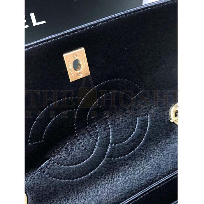 Ch**el Women CC Flap Bag Top Handle Lambskin Gold-Tone Metal Black Master Quality