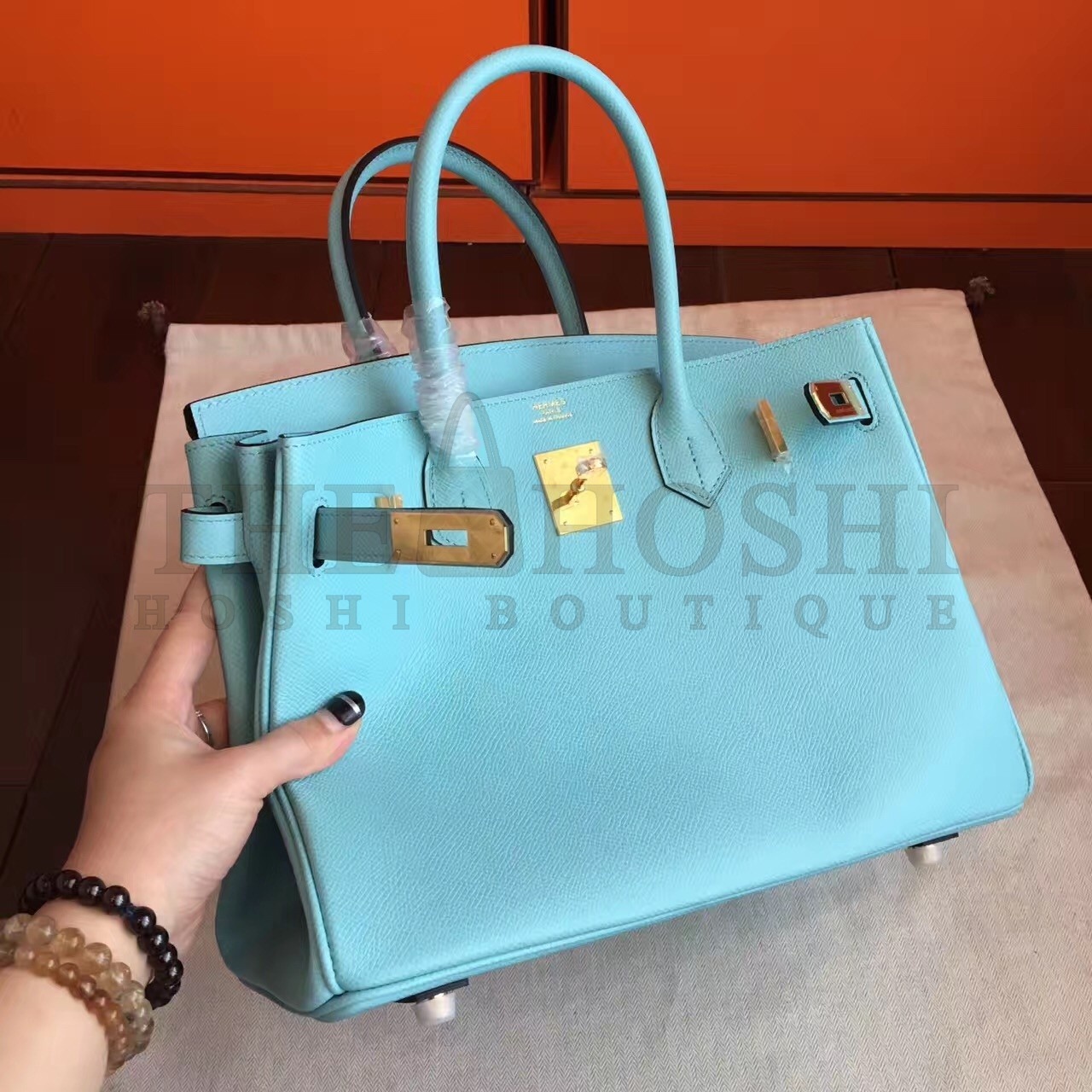 H**me5 Blue Atoll Birkin 25cm Epsom Handmade Bag Master Quality