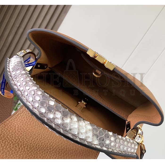 L0vis Vvtt0n LV Women Capucines BB Handbag Brown Taurillon Python Skin Leather Master Quality