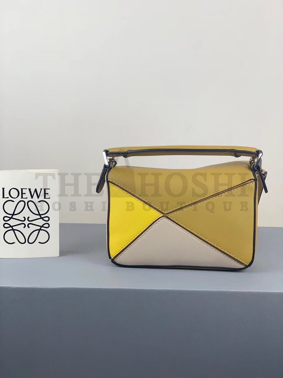 L0ew* Mini Puzzle Bag In Ochre/White/Yellow Calfskin Master Quality
