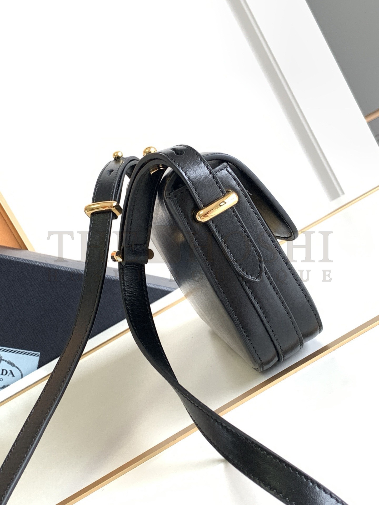 Pra*a Shoulder Bag in Black Smooth Calfskin Master Quality