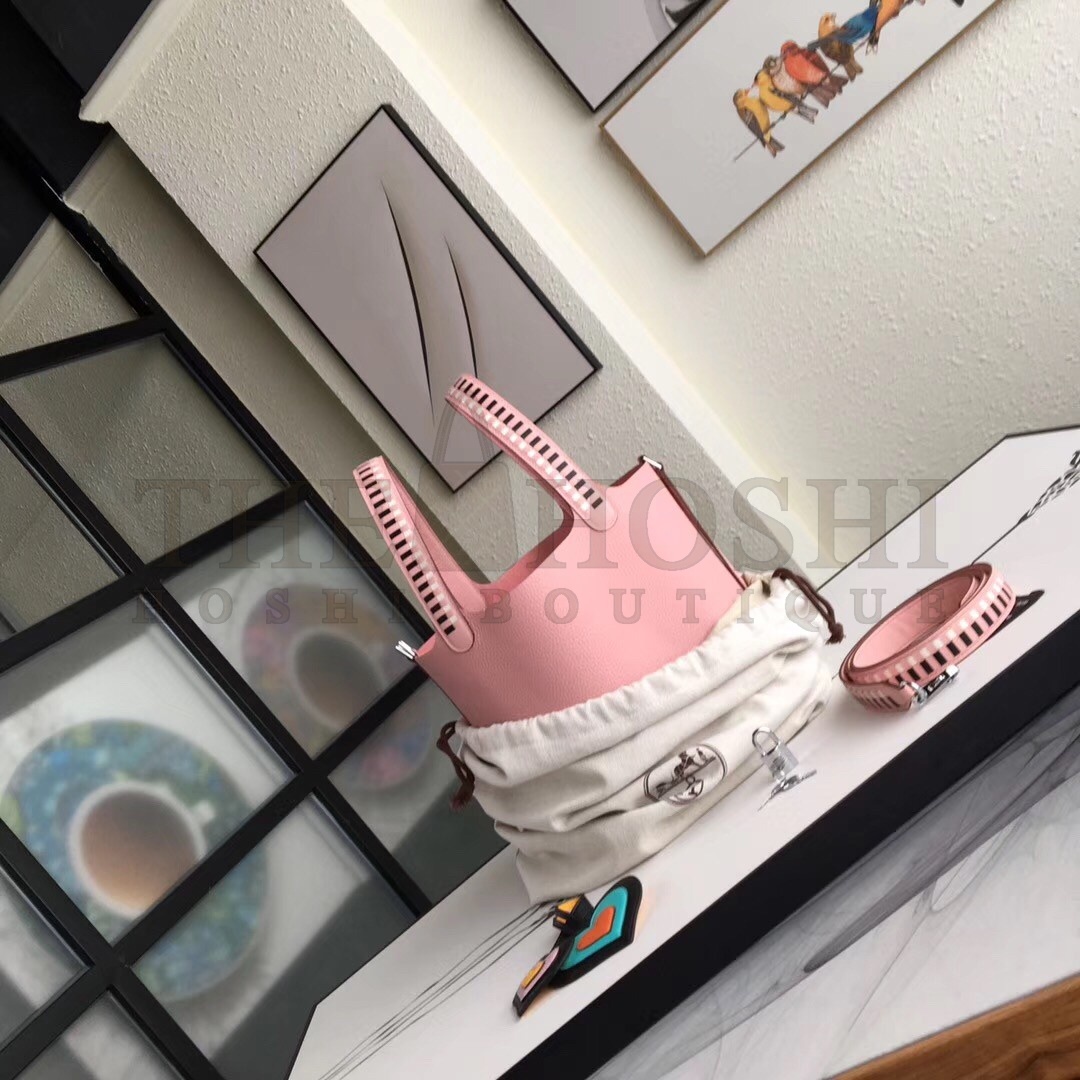 H**me5 Pink Picotin Lock 22cm Braided Handle Bag Master Quality