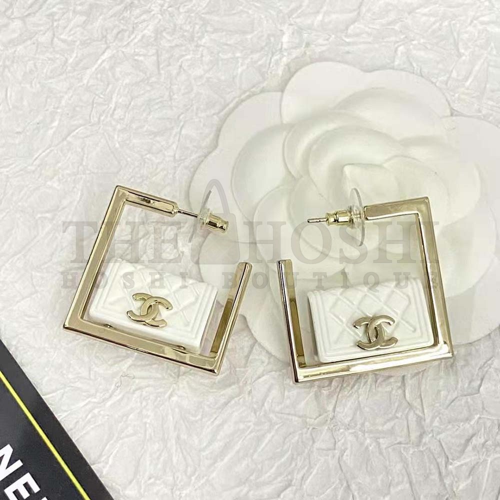 Ch**el Women Hoop Earrings in Metal and Resin-White Master Quality