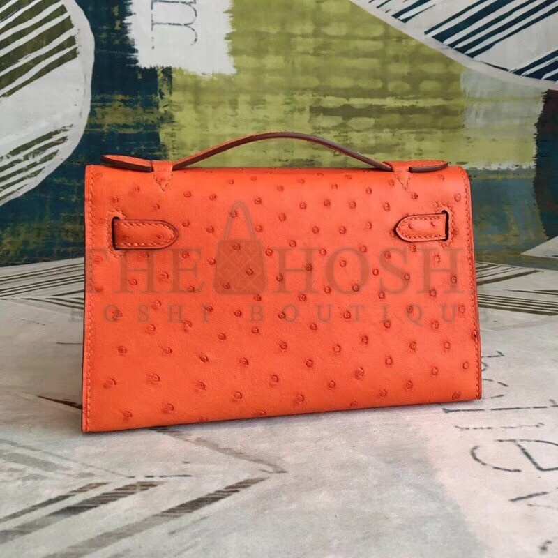 H**me5 Orange Kelly Pochette Ostrich Handmade Bag Master Quality