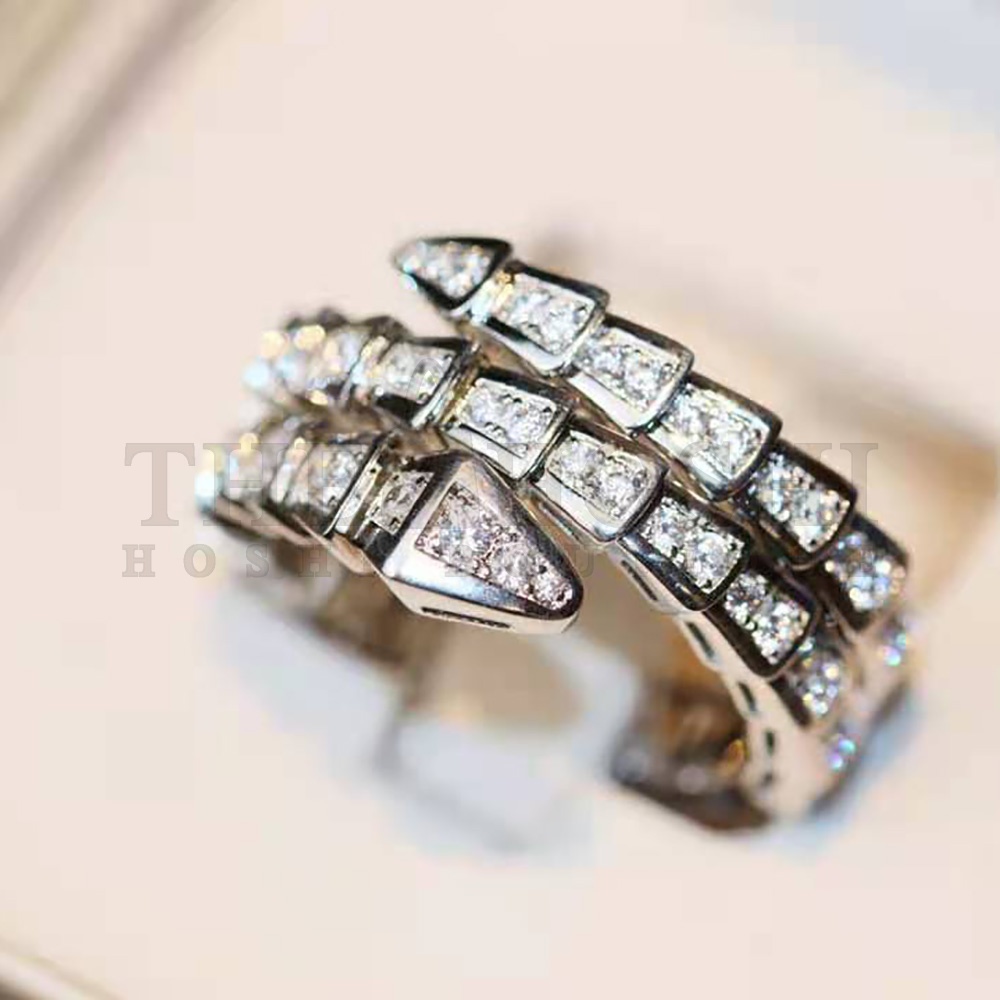 Bv1g*ai Women Serpenti Viper Two-coil 18 KT White Gold Ring Master Quality