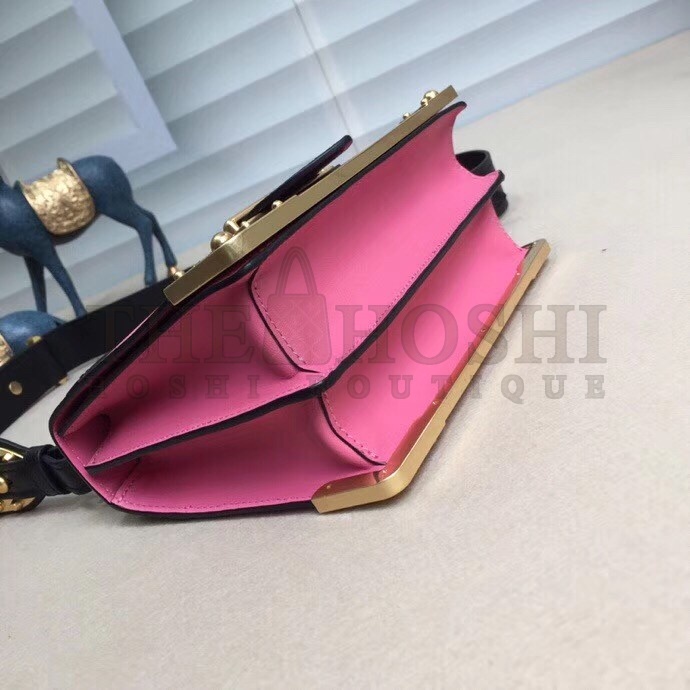 Pra*a Cahier Shoulder Bag In Pink/Black Leather Master Quality