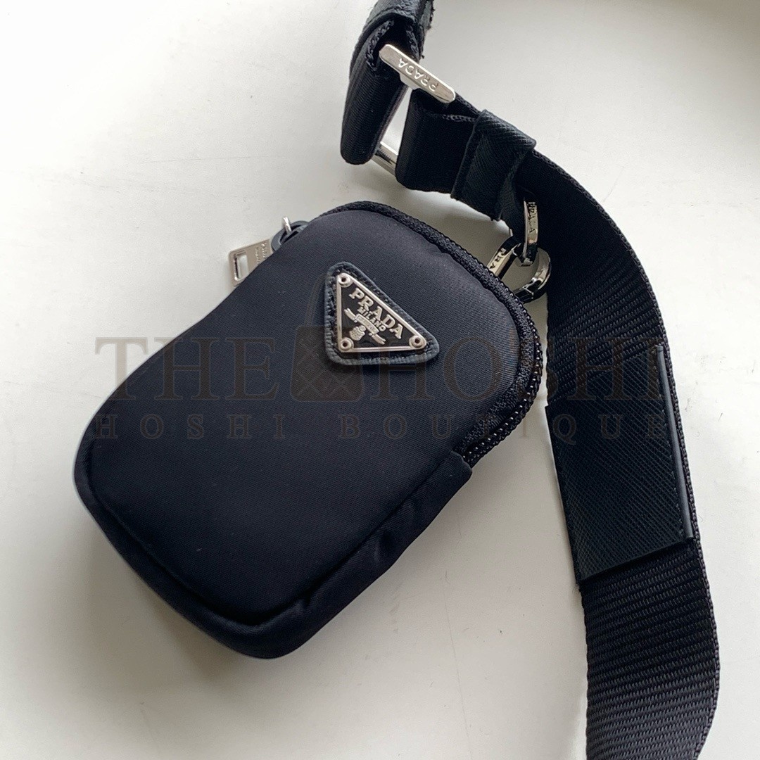 Pra*a Shoulder Bag with Flap in Black Re-Nylon Master Quality