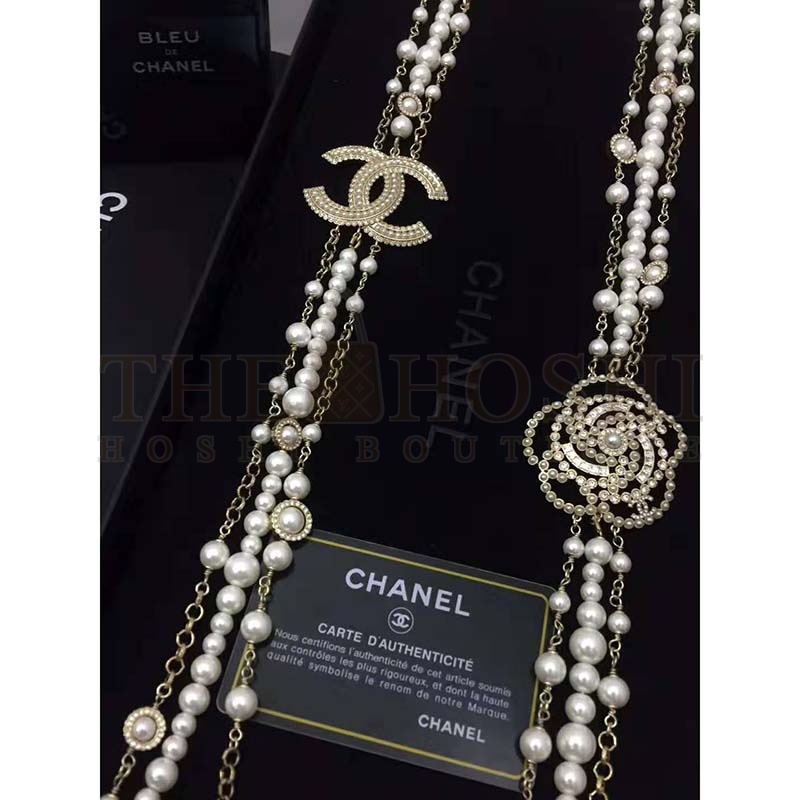 Ch**el Women Long Necklace in Metal Glass Pearls & Diamantés-White Master Quality