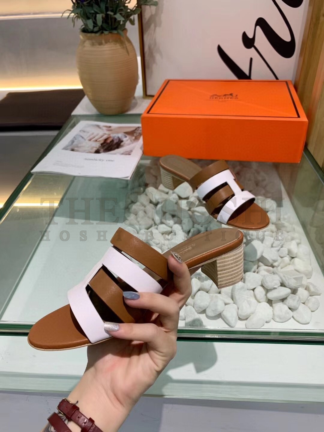 H**me5 Amica 5mm Sandals In Brown/White Calfskin Master Quality