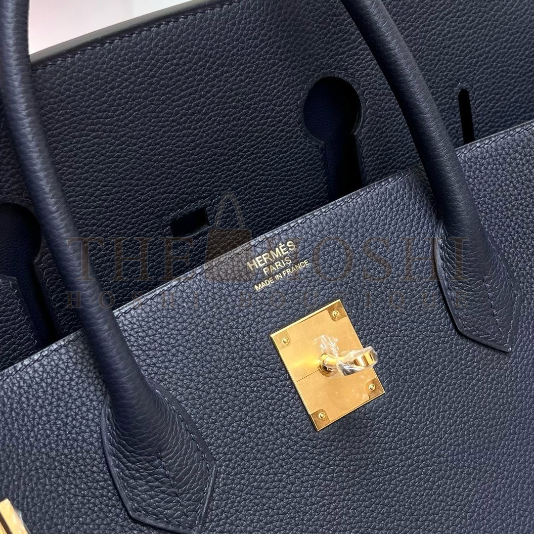 H**me5 Birkin 40 Retourne Handmade Bag In Blue Nuit Clemence Leather Master Quality