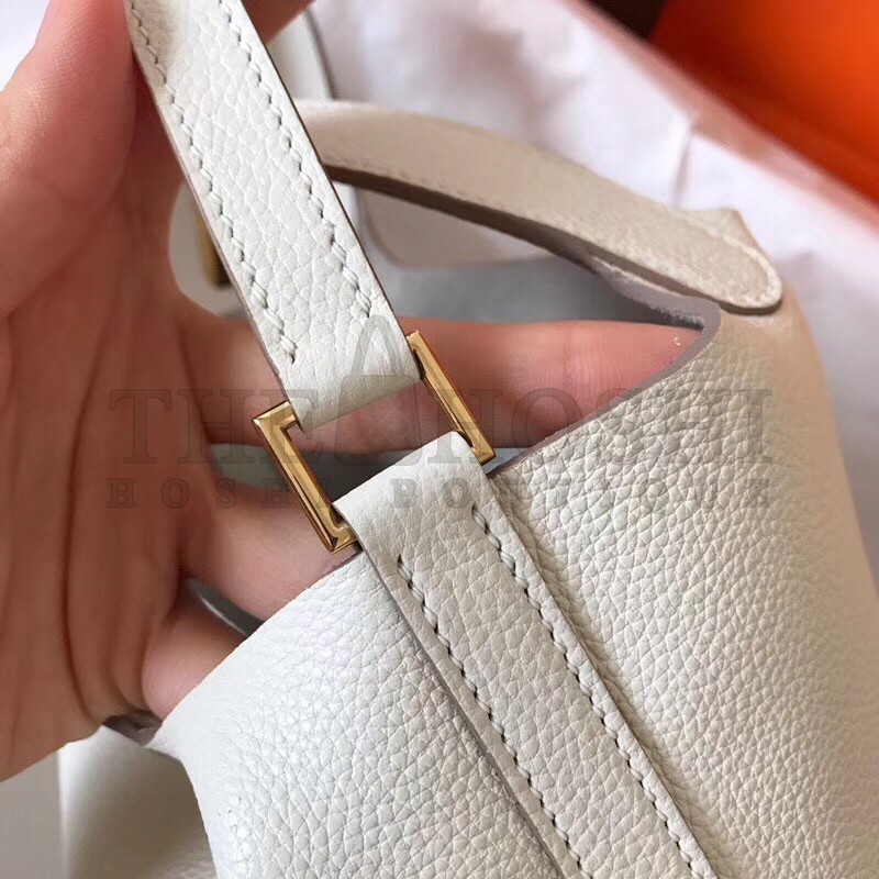H**me5 White Picotin Lock MM 22cm Handmade Bag Master Quality