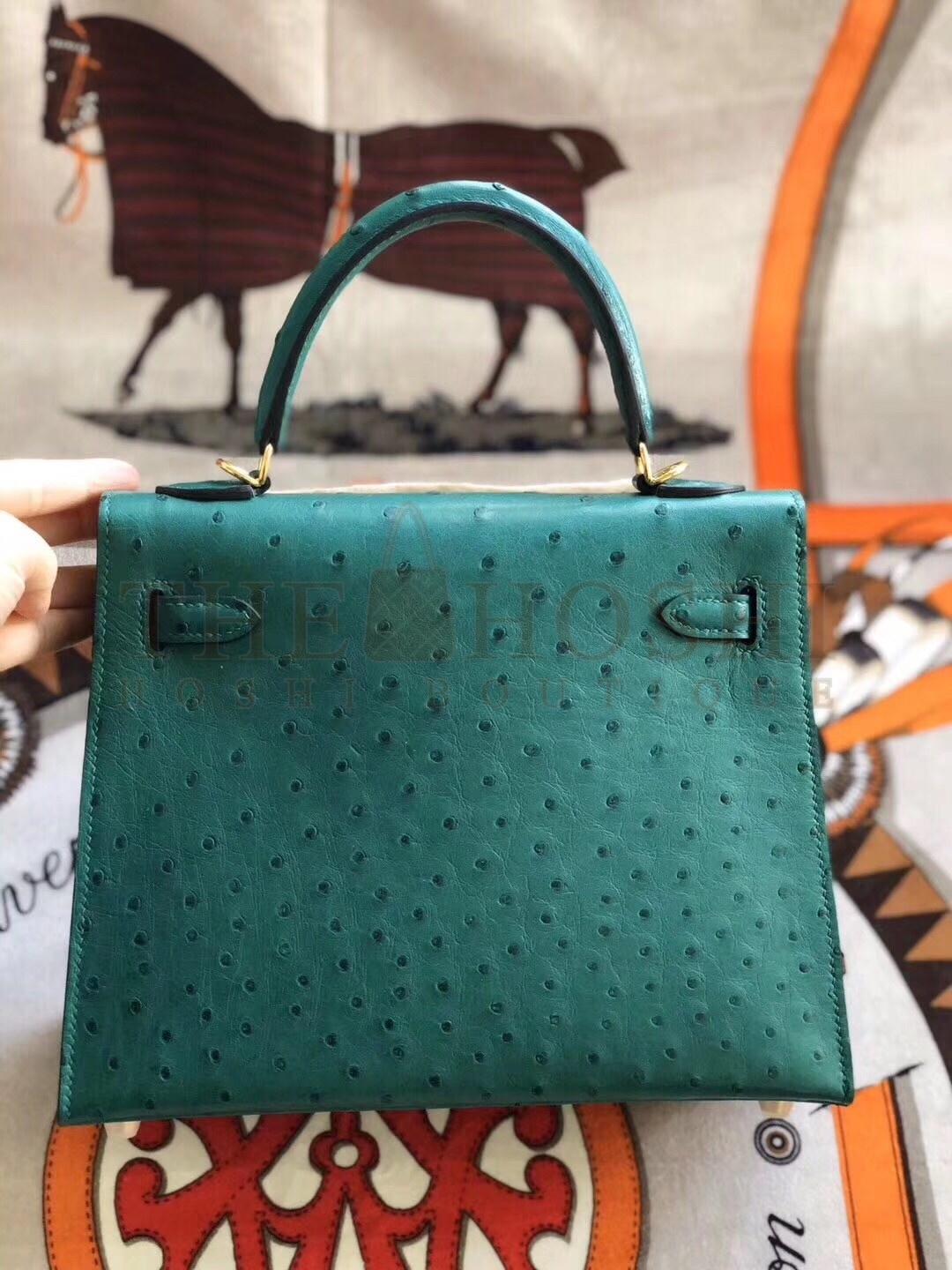H**me5 Vert Vertigo Ostrich Kelly 25cm Handmade Bag Master Quality