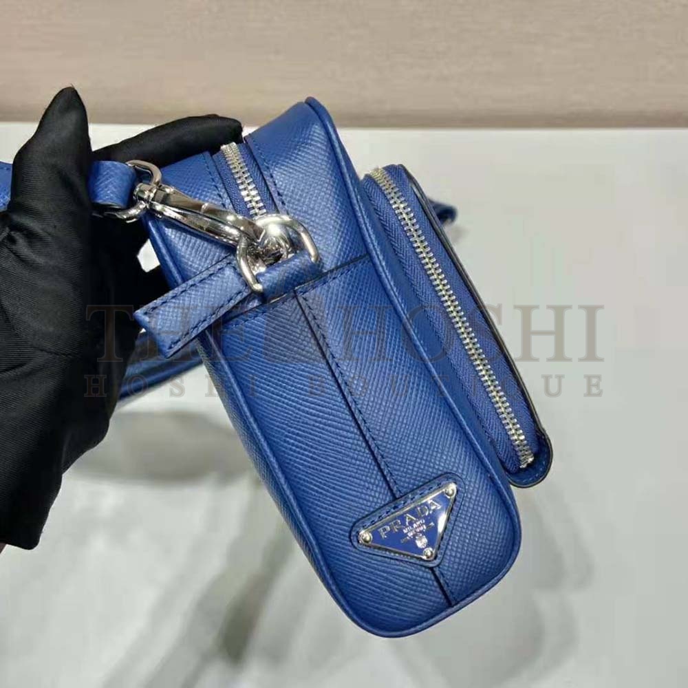 Pra*a Women Saffiano Leather Shoulder Bag With Iconic Pra*a Material-Navy Master Quality