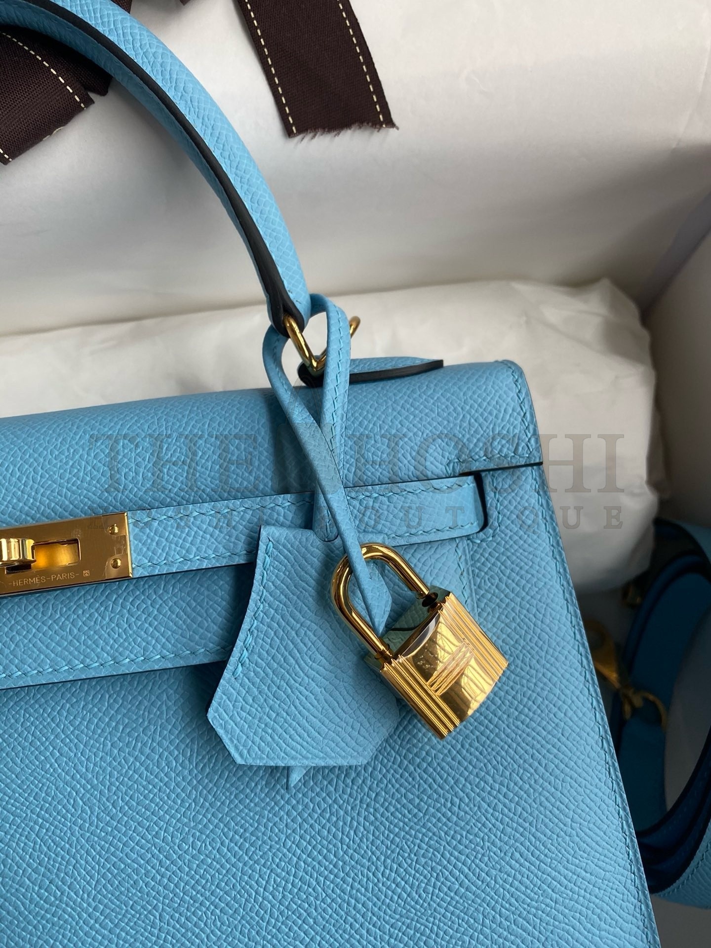 H**me5 Kelly Sellier 25 Handmade Bag In Blue Candy Epsom Calfskin Master Quality