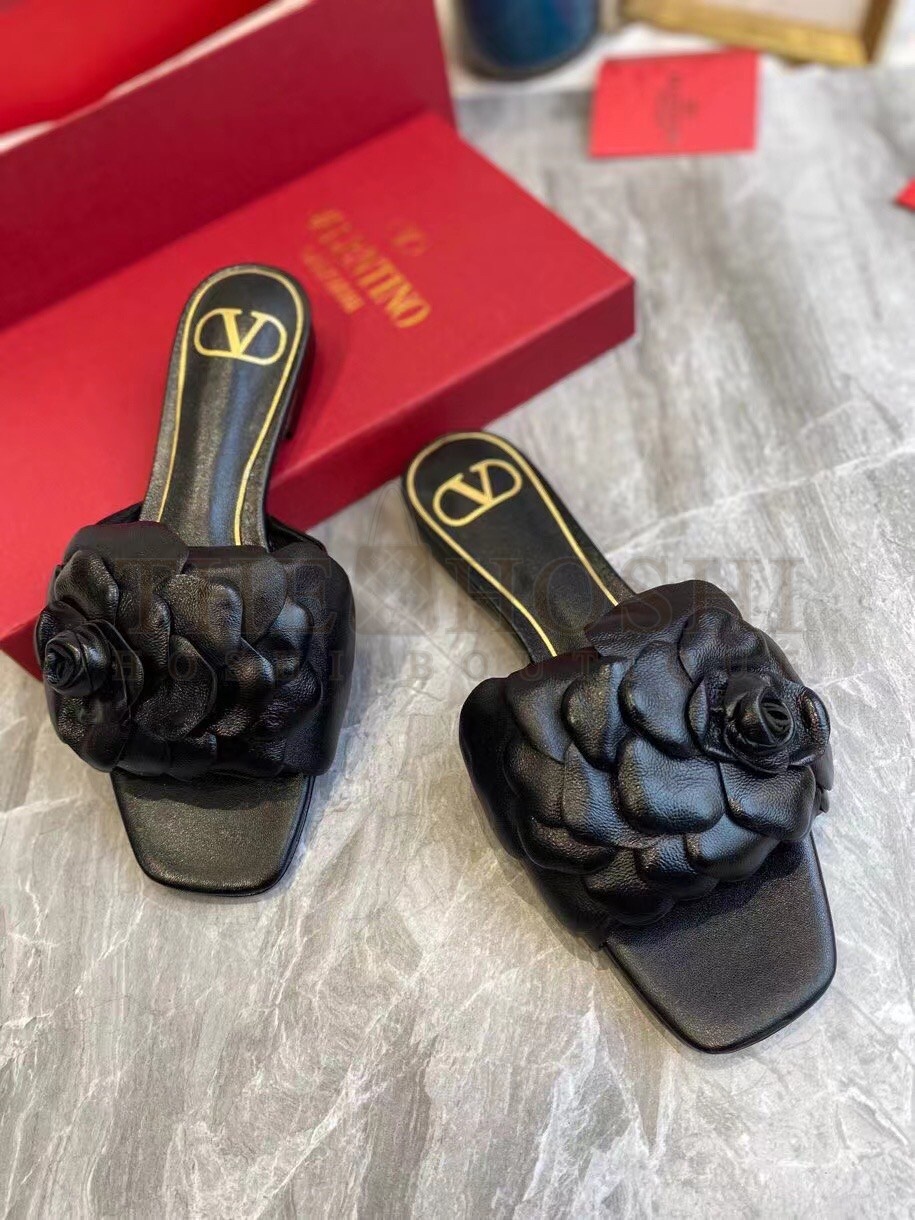 Va1e*ntin0 Atelier Shoes 03 Rose Edition Slides Sandals Black Master Quality