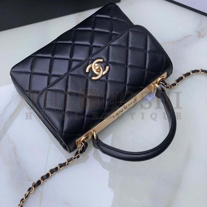 Ch**el Women CC Flap Bag Top Handle Lambskin Gold-Tone Metal Black Master Quality