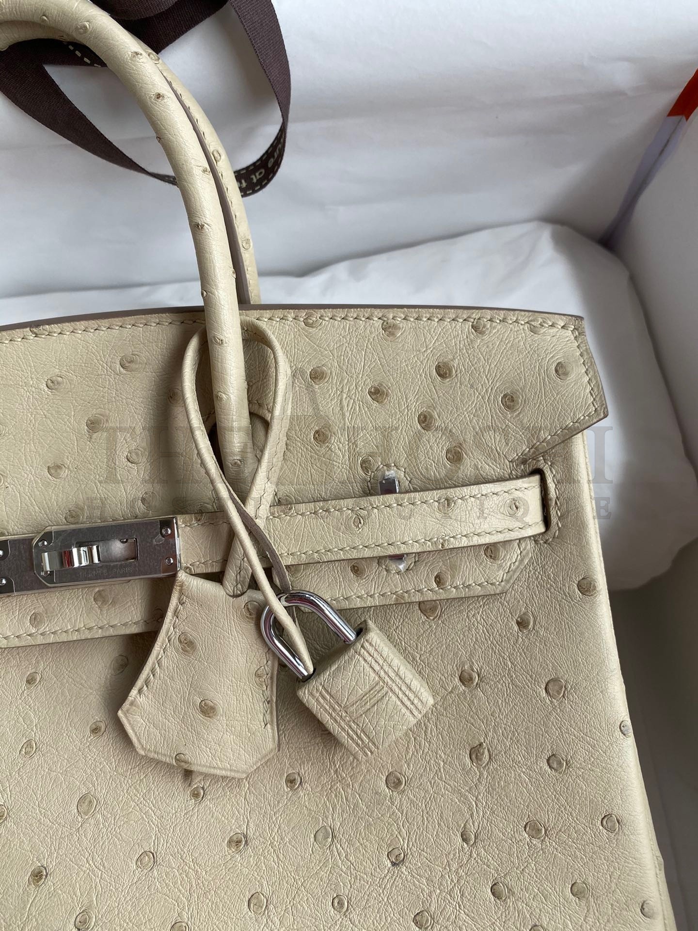 H**me5 Birkin 25 Retourne Handmade Bag In Parchemin Ostrich Leather Master Quality