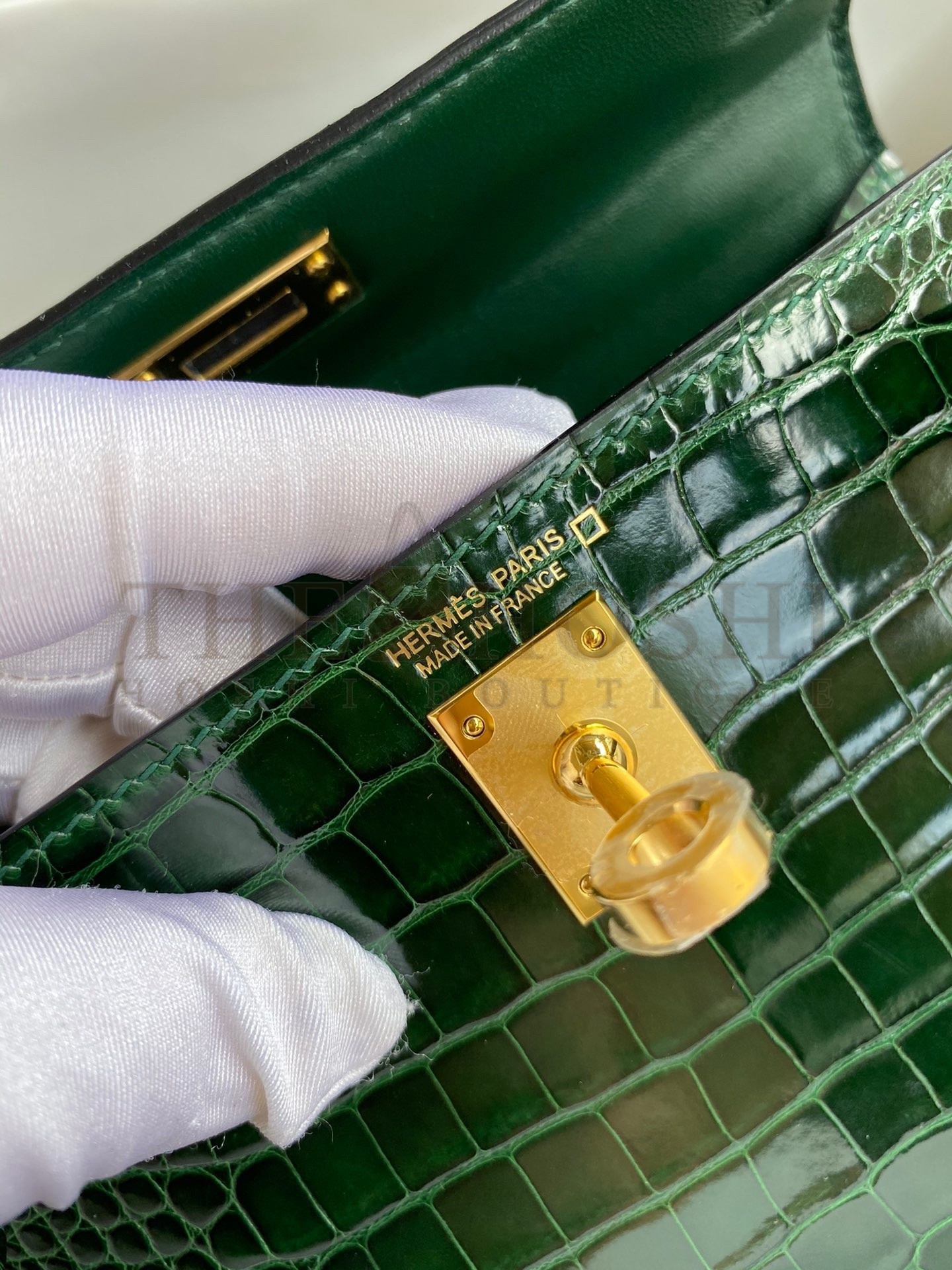 H**me5 Kelly Mini II Sellier Handmade Bag In Malachite Shiny Alligator Leather Master Quality