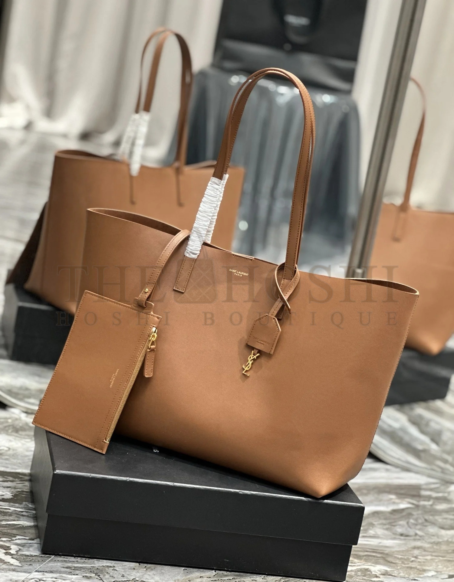 Sa1nt Lau*nt Shopping Tote Bag in Brown Leather Master Quality