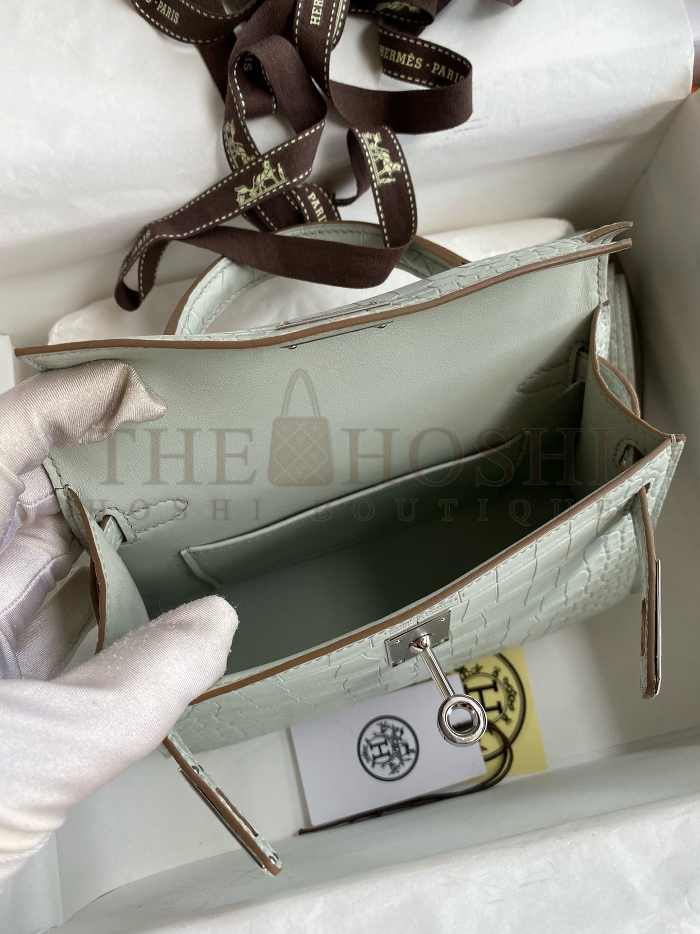 H**me5 Kelly Mini II Sellier Handmade Bag In Gris Neve Matte Alligator Leather Master Quality