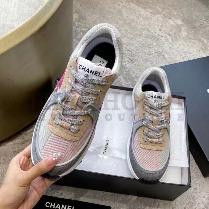 Ch**el Women CC Sneakers Fabric & Suede Calfskin Multicolor 1 Cm Heel Master Quality