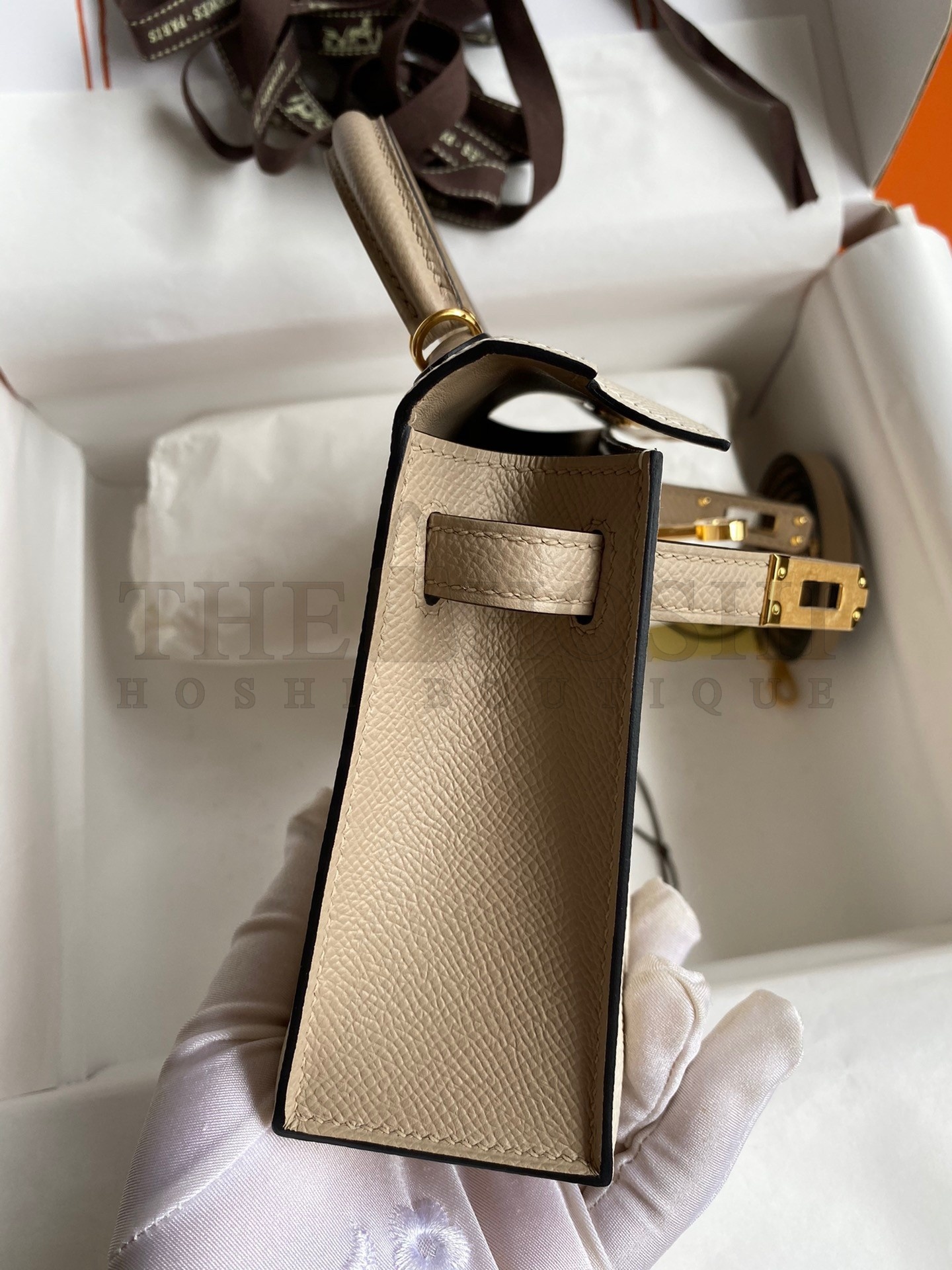 H**me5 Kelly Mini II Sellier Bicolor Handmade Bag in Craie and Trench Epsom Calfskin Master Quality