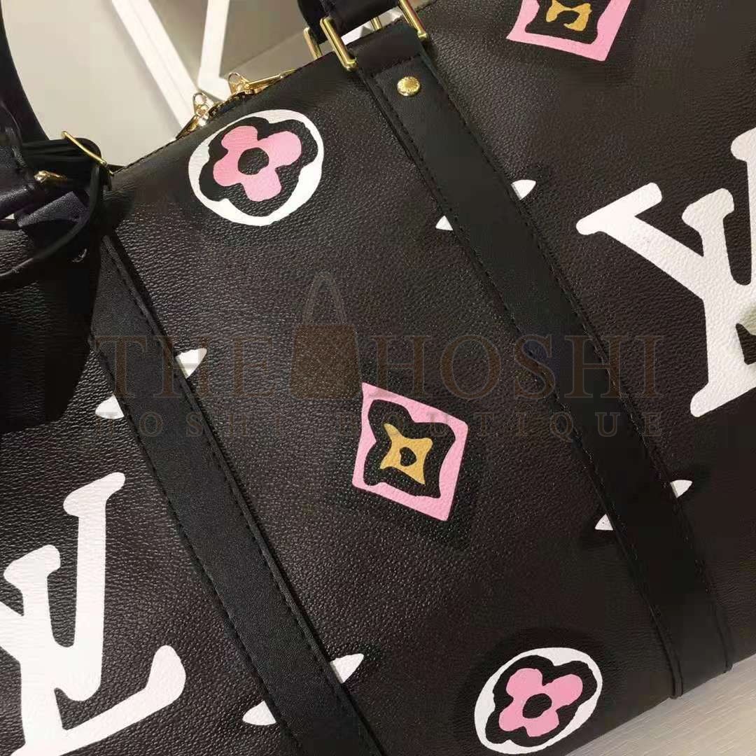 L0vis Vvtt0n LV Women Keepall Bandoulière 45 Bag Black Cabin Size Monogram Coated Canvas Master Quality