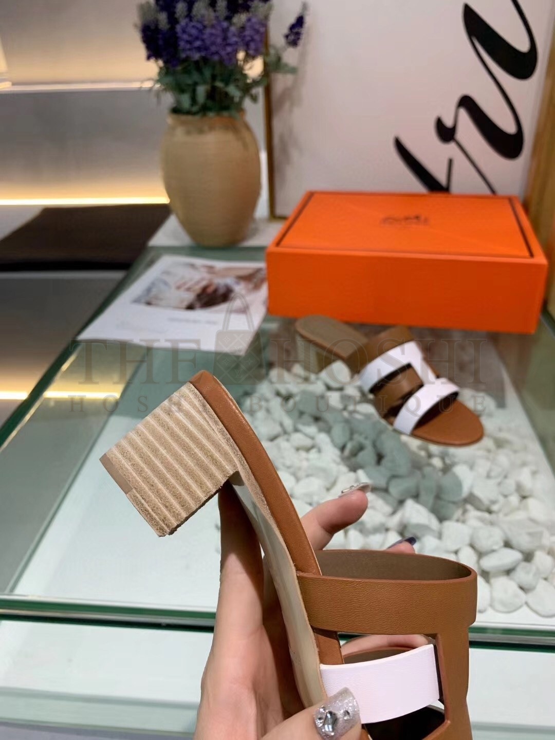 H**me5 Amica 5mm Sandals In Brown/White Calfskin Master Quality