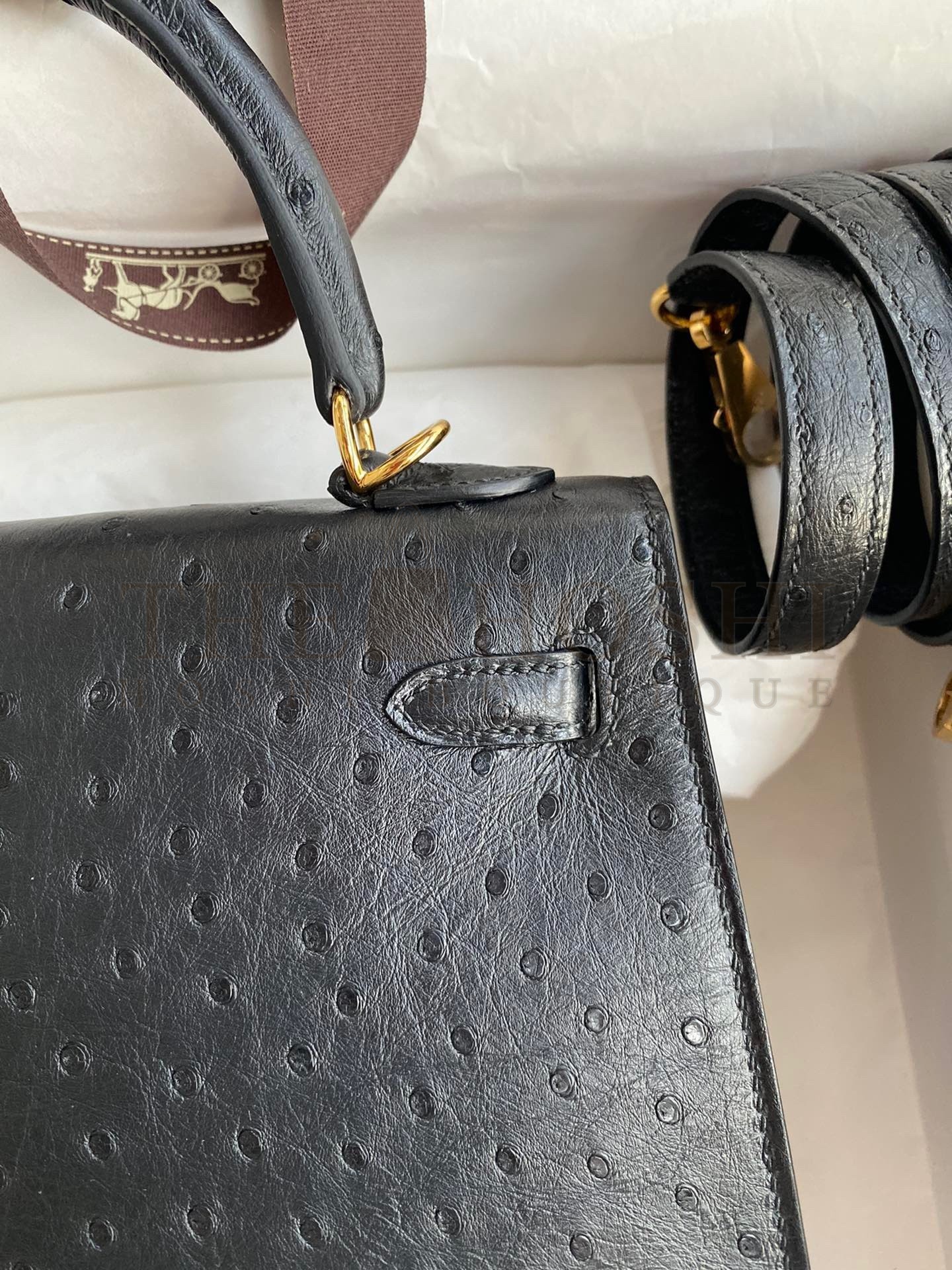H**me5 Kelly Sellier 25 Handmade Bag In Black Ostrich Leather Master Quality