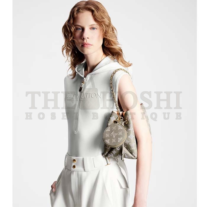 L0vis Vvtt0n LV Women Bella Bucket Bag Gray Mahina Perforated Calfskin Leather Microfiber Lining Master Quality