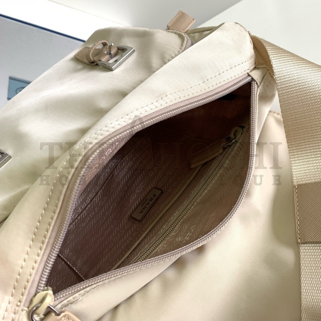 Pra*a Shoulder Bag with Flap in Beige Re-Nylon Master Quality