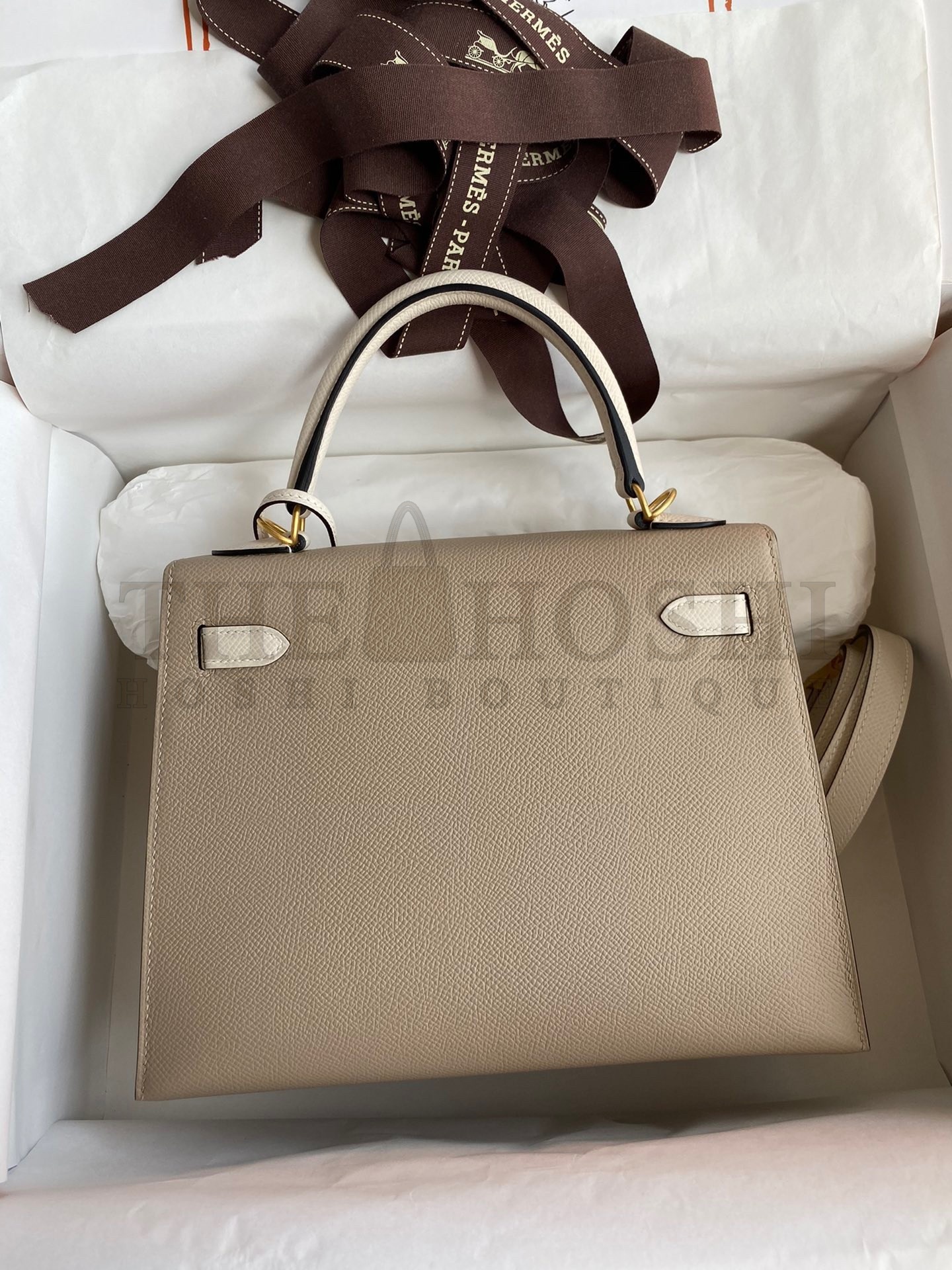 H**me5 Kelly Sellier 25 Bicolor Bag in Trench and Craie Epsom Calfskin Master Quality