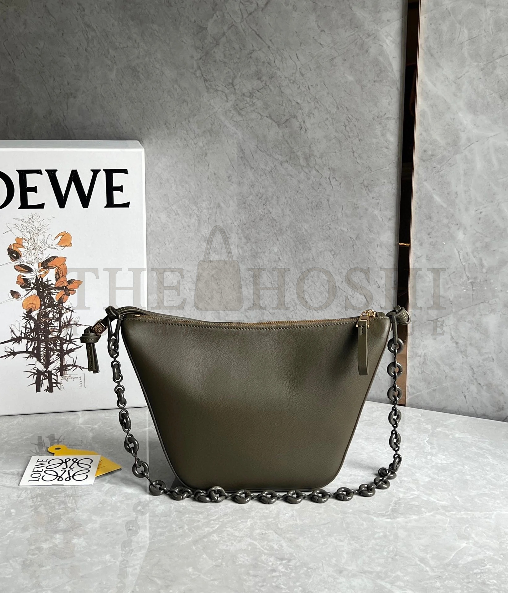 L0ew* Mini Hammock Hobo Bag in Dark Green Calfskin Master Quality